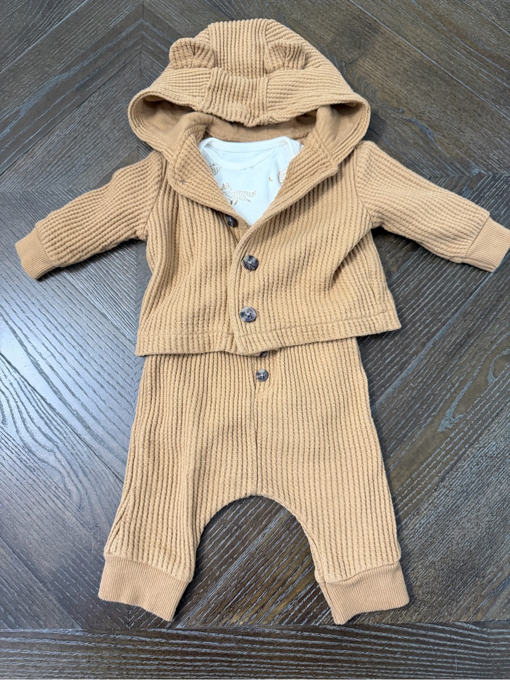 Old Navy Baby Boy Ribbed Hoodie One-Piece in Tan